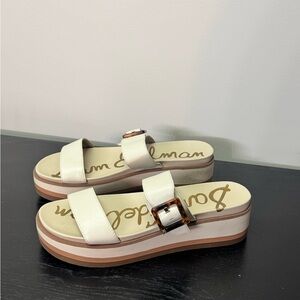 Sam Edelman Ivory Platform Slide Sandals with Tortoiseshell Buckles